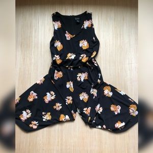 Nicole Miller Black Floral Crop Jumpsuit size Small
